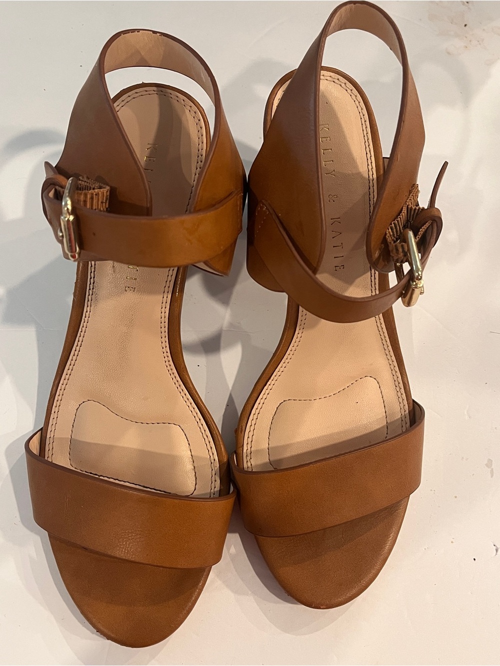 Kelly & Katie Cognac Brown Tan Slingback Block Heel Sandals
